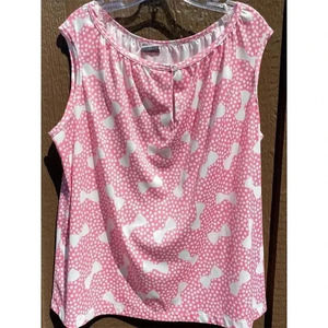 Linda Clare Women's Vintage Pink Polka Dot Sleeveless Blouse Size 44 XL